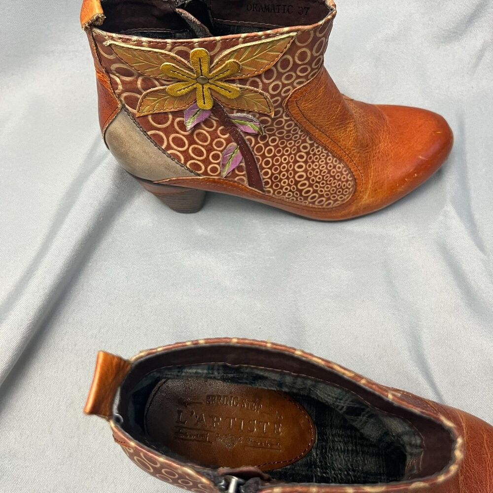 L’Artiste Brown Leather Boots‎ Womens Sz 6.5 Artsy Statement Espresso Fall Style - Picture 6 of 9